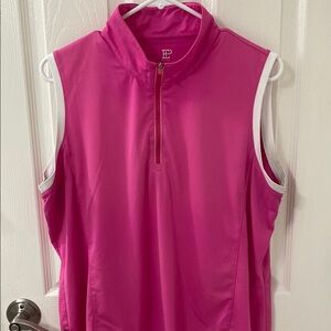 Pink Sleeveless Women's Top with White Trim around the arms
